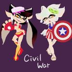  aori_(splatoon) boots captain_america cosplay high_heels hotaru_(splatoon) iron_man marvel orange_eyes pointy_ears shield splatoon 