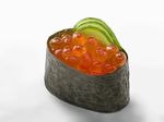  food fruit gradient gradient_background grey_background gunkanmaki ikura_(food) kya4 no_humans original photorealistic roe shadow simple_background still_life sushi 