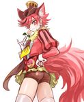  animal_ears ass bike_shorts brown_hat brown_shorts cowboy_shot cure_chocolat dog_ears dog_tail earrings extra_ears flower gloves hand_on_hip hat holding holding_flower jewelry juliet_sleeves kenjou_akira kirakira_precure_a_la_mode long_sleeves magical_girl necktie precure puffy_sleeves red_eyes red_hair short_hair shorts simple_background skirt smile solo standing tachibana_momoya tail thighhighs top_hat white_background white_gloves white_legwear yellow_skirt 