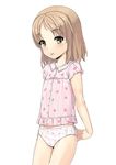  :p arms_behind_back brown_eyes brown_hair child flat_chest food_print hands_together jiji midriff no_pants original panties pink_panties pink_shirt print_panties print_shirt shirt short_hair simple_background smile solo strawberry_print tongue tongue_out underwear 