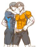  2boys abs blush erection male_focus multiple_boys muscle pecs penis sweat undressing wii_fit_trainer yunisuke 