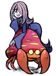  1girl crossover female hair_over_one_eye insect little_witch_academia long_hair mushroom open_mouth parasect pokemon pokemon_(creature) red_eyes simple_background smile sucy_manbabalan witch 