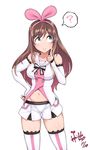  ? a.i._channel bare_shoulders blue_eyes blush boots bow bowtie breasts brown_hair collarbone commentary_request detached_sleeves finger_to_cheek gloves hand_on_hip highres hori_shin idol kizuna_ai long_hair looking_up medium_breasts multicolored_hair navel pink_hair shirt short_shorts shorts sideboob sleeveless sleeveless_shirt smile solo standing stomach streaked_hair thigh_boots thighhighs thought_bubble two-tone_hair virtual_youtuber white_footwear white_legwear 