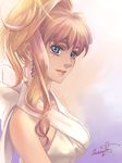  blonde_hair blue_eyes character_name collarbone earrings from_side jewelry long_hair looking_at_viewer macross macross_frontier miruhito_(sakiomiruhito) parted_lips sheryl_nome sleeveless smile solo upper_body 