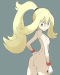  1girl ass blonde_hair blue_eyes breasts edit fingerless_gloves gym_leader koruni_(pokemon) nipples nude nude_filter photoshop pokemon pokemon_(game) pokemon_xy ponytail souji 