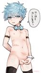  1boy blue_hair caster_(fate/extra_ccc) fate/extra fate/extra_ccc fate/grand_order fate_(series) hishu male_focus nipples nude penis presenting solo testicles 