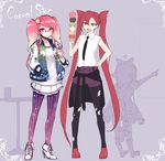  2girls alternate_hair_color alternate_hairstyle bare_shoulders beancurd glasses high_heel_boots ice_cream jacket jinx_(league_of_legends) league_of_legends long_hair lulu_(league_of_legends) luxanna_crownguard magical_girl multiple_girls short_hair shorts skirt star_guardian_jinx star_guardian_lux thighhighs twintails 