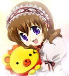  brown_hair frills open_mouth puffy_sleeves purple_eyes roro_(pixiv) sakutarou stuffed_animal umineko_no_naku_koro_ni ushiromiya_maria 