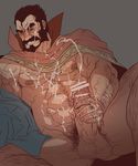  1boy abs bara beard blush body_hair cum cum_on_body erection league_of_legends male_focus masturbation muscle pecs penis rlbiok solo tagme testicles 