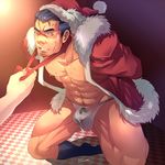  bara blush bulge christmas crotch male_focus muscle restrained rlbiok socks solo_focus sweat tagme underwear 