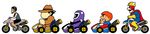  3boys black_hair buck_teeth commentary dirk_drain-head donkey_kong_(series) donkey_kong_3 eggplant_man faceless faceless_male fedora go_kart ground_vehicle hat helmet high_heels highres indiana_joe jpsupper long_image mario_(series) mario_kart mario_kart_8 mary_o motor_vehicle motorcycle multiple_boys nintendo_comics_system office_lady orange_hair overalls short_hair simple_background stanley_(donkey_kong) super_mario_maker the_super_mario_bros._super_show! white_background wide_image winged_helmet wrecking_crew 