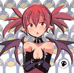  belt black_gloves commentary_request crossed_arms demon_girl demon_tail demon_wings disgaea earrings elbow_gloves etna flat_chest gloves hair_between_eyes jewelry kawa_mura looking_at_viewer lying makai_senki_disgaea on_back open_mouth pointy_ears polearm red_eyes red_hair short_hair skull skull_earrings solo tail weapon wings 