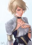  blonde_hair blue_eyes braid breasts dress felia_hanakata final_fantasy final_fantasy_xv jewelry kingsglaive:_final_fantasy_xv lunafreya_nox_fleuret medium_breasts necklace short_hair signature solo 