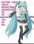  :d aqua_eyes aqua_hair aqua_neckwear arm_at_side bangs bare_shoulders black_footwear black_legwear black_skirt blush boots breasts character_name character_profile collared_shirt detached_sleeves eyebrows_visible_through_hair food grey_shirt hair_between_eyes hatsune_miku headset height_chart highres holding holding_food long_hair long_sleeves necktie nekono_rin open_mouth outstretched_arm pleated_skirt shirt skirt sleeveless sleeveless_shirt small_breasts smile solo spring_onion standing standing_on_one_leg stats thigh_boots thighhighs twintails very_long_hair vocaloid 