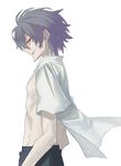  ahoge black_pants looking_at_viewer male_focus nagisa_kaworu neon_genesis_evangelion pants red_eyes shirt smile solo white_background white_shirt yuuki_(irodo_rhythm) 