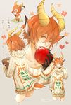  animal_ears apple back bag blue_eyes blush chickgraph closed_eyes commentary_request deer_ears deer_tail doubutsu_no_mori flower food freckles fruit gloves grey_background heart highres horns male_focus paper_bag personification peter_(doubutsu_no_mori) simple_background tareme 