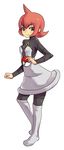  ahoge bangs black_legwear blush_stickers breasts closed_mouth dress eyebrows eyebrows_visible_through_hair eyelashes full_body hair_between_eyes holding holding_poke_ball long_sleeves looking_to_the_side m_ata mars_(pokemon) over-kneehighs pantyhose poke_ball poke_ball_(generic) pokemon pokemon_(game) pokemon_dppt red_eyes red_hair shiny shiny_clothes shiny_hair short_dress short_hair sidelocks simple_background small_breasts smile solo team_galactic team_galactic_uniform thighhighs turtleneck white_background white_dress white_legwear 