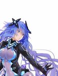  :o absurdres blue_eyes blue_hair bodysuit braid breasts commentary_request elbow_gloves gloves headgear highres large_breasts long_hair looking_to_the_side neptune_(series) next_purple power_symbol purple_hair purple_heart shin_jigen_game_neptune_vii shishin_(shishintei) simple_background solo symbol-shaped_pupils twin_braids twintails very_long_hair white_background 