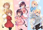  :d ;( bangs banned_artist black_footwear black_hair black_legwear blend_s blonde_hair blue_eyes blue_skirt blunt_bangs broken_heart closed_eyes club_(shape) diamond_(shape) dress dual_persona frown glaring hair_between_eyes heart heart_hands highres hinata_kaho holding holding_tray hoshikawa_mafuyu leer loafers maid multiple_girls multiple_views open_mouth pantyhose pink_skirt red_dress sakuranomiya_maika school_uniform serafuku shaded_face shoes short_hair skirt smile stile_uniform sweater thighhighs tray turtleneck twintails v waitress white_legwear white_skirt yellow_skirt yukiha_kanade 