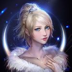  2016 blonde_hair blue_eyes braid commentary dress felia_hanakata final_fantasy final_fantasy_xv jewelry lipstick looking_at_viewer lunafreya_nox_fleuret makeup necklace short_hair signature solo 