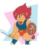  anthro eroborus facial_hair feline goatee lion lion-man male mammal melee_weapon monster_boy_and_the_cursed_kingdom pantherine shield simple_background solo sword weapon 