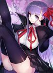  ass bangs bb_(fate)_(all) bb_(fate/extra_ccc) black_legwear black_skirt blurry blurry_background breasts chain closed_mouth eyebrows_visible_through_hair fate/extra fate/extra_ccc fate_(series) flower gloves hair_ribbon half_updo hand_on_own_chin high-waist_skirt highres large_breasts leg_up legs_up long_hair long_sleeves looking_at_viewer md5_mismatch panties pantyshot pantyshot_(sitting) pleated_skirt popped_collar purple_background purple_eyes purple_hair red_ribbon revision ribbon shirt sitting skirt smile solo straight_hair taishi_(picchiridou) thighhighs thighs underwear upskirt very_long_hair white_gloves white_panties white_shirt wide_sleeves 