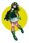  :p amano-g asui_tsuyu bag boku_no_hero_academia bow_by_hair coffee_cup commentary cup disposable_cup drinking_straw eyewear_on_head fashion flat_chest frog_girl full_body green green_hair green_jacket green_legwear grey_eyes handbag highres jacket long_hair loose_socks low-tied_long_hair pac-man_eyes pleated_skirt skirt socks solo sunglasses tongue tongue_out 