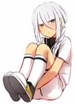  androgynous bangs blunt_bangs blush braid full_body hair_between_eyes hair_over_shoulder highres inazuma_eleven_(series) inazuma_eleven_go inazuma_eleven_go_galaxy leg_hug legs_together looking_at_viewer male_focus parted_lips sekina shirt shoes short_sleeves shorts silver_hair simple_background single_braid sitting sketch soccer_uniform socks solo sportswear white_background white_legwear white_shirt white_shorts yuri_averin 