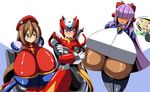  beauty_mark blonde_hair blue_eyes blush breasts brown_hair capcom dark_skin gigantic_breasts green_eyes iris kloah layer mega_man mega_man_x megaman_x mole palette_(rockman_x) pallete pallette purple_hair rockman rockman_x rockman_x4 zero zero_(rockman) 