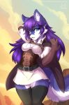  anthro belt blue_eyes breasts canid canine canis cleavage clothed clothing corset female gloves hi_res lingerie longdanger lucia_(character) mammal skirt solo wolf 