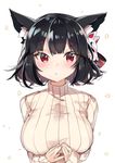  absurdres animal_ears azur_lane black_hair breasts cat_ears commentary_request fox_mask highres large_breasts mask mask_on_head red_eyes ribbed_sweater short_hair sweater turtleneck turtleneck_sweater upper_body yamashiro_(azur_lane) yayoichi_(yoruyoru108) 