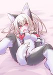 1girl blonde_hair breasts dog furry long_hair nipples nude open_mouth pussy red_eyes solo tail_censor yuuki_haru_(nyawate-sou) 