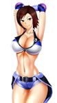  arms_up belt bencdp bikini_top breasts brown_eyes brown_hair highres kazama_asuka large_breasts midriff navel tekken zipper 