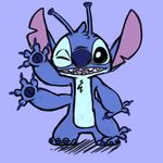 2015 4_arms 4_fingers 4_toes alien antennae black_eyes blue_background blue_claws blue_fur blue_nose chest_tuft claws colored_sketch digital_drawing_(artwork) digital_media_(artwork) dipstick_antennae disney experiment_(species) front_view fur head_tuft lilo_and_stitch looking_at_viewer multi_arm multi_limb no_sclera one_eye_closed open_mouth open_smile simple_background smile solo standing stitch su26 toes tuft waving wink 