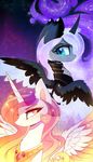  2017 cosmic_hair digital_media_(artwork) duo equine eyelashes feathered_wings feathers female feral friendship_is_magic hair horn magnaluna mammal multicolored_hair my_little_pony princess_celestia_(mlp) princess_luna_(mlp) white_hair winged_unicorn wings 
