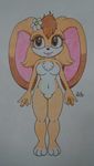  anthro big_breasts big_ears big_eyes breasts brown_eyes brown_hair female flower fluffy hair lagomorph long_ears mammal mother navel no_genitals nude parent pillothestarplestian plant puffy rabbit smile solo sonic_(series) thick_thighs two_tone vanilla_the_rabbit wide_hips 