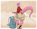  2017 anthro backpack big_butt bottl butt clothing horn kobold looking_back male mammal mr.pink pwink scales scalie shorts thick_thighs voluptuous wide_hips 