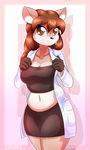  &lt;3 &lt;3_eyes 2017 5_fingers alfa995 anthro belly biped black_nose breasts brown_eyes brown_fur brown_hair cervine clothed clothing crop_top deer digital_media_(artwork) doe_(alfa995) eyelashes female fur hair lab_coat long_hair looking_at_viewer mammal midriff multicolored_fur navel portrait shadow shirt skirt slightly_chubby smile solo standing tan_fur thick_thighs three-quarter_portrait tube_top white_fur 