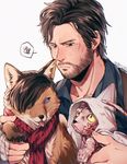  bandage blue_eyes brown_hair canine clothed clothing ear_tuft feline fox fully_clothed hair human looking_down looking_up mammal ruvik scarf sebastian_castellanos simple_background stefano_valentini stitches the_evil_within tongue tongue_out tuft unknown_artist white_background yellow_eyes 