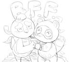  animal_crossing avian bird black_and_white giovanni_(animal_crossing) hat hug humor male mammal masshiro money monochrome nintendo sweater_vest tanuki tom_nook_(animal_crossing) video_games watch 