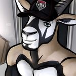  2017 antelope anthro baseball_cap bgn brown_fur bust_portrait digital_media_(artwork) front_view fur grey_eyes grey_horn hat horn jamie_the_oryx looking_at_viewer male mammal multicolored_fur new_mexico_lobos oryx portrait selfie smile solo tan_fur white_fur 