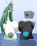  &lt;3 areola blush breasts camel_toe celesteela duo female green_hair hair navel nintendo nipples not_furry nude outside pok&eacute;mon pok&eacute;mon_(species) pussy quin-nsfw stakataka ultra_beast video_games water 