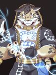  2017 abs anthro clothing clouded_leopard collar feline fur likulau male mammal nekojishi salga_0310 simple_background spots tattoo 