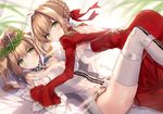  blonde_hair blush braids chain fate/extra fate_(series) green_eyes necomi ribbons saber saber_bride saber_extra short_hair thighhighs waifu2x 