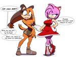  2017 amy_rose anthro badger big_breasts breaking_the_fourth_wall breasts brown_hair cleavage clothed clothing duo english_text female footwear hair hedgehog jewelry kojiro-brushard kojiro-highwind mammal mustelid necklace pink_body pink_hair skimpy sonic_(series) sonic_boom speech_bubble sticks_the_jungle_badger text voluptuous wide_hips 