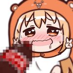  :d ahegao blurry blush brown_eyes censored chibi chroneco cola depth_of_field doma_umaru double_v drooling fake_censor hamster_costume heart heart-shaped_pupils himouto!_umaru-chan komaru mosaic_censoring open_mouth orange_hair phallic_symbol sexually_suggestive simple_background smile solo symbol-shaped_pupils v white_background 