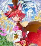  animal_ears bow brown_cape brown_hair brown_hat cape cloud cure_chocolat dog_ears dog_tail earrings extra_ears flower gloves hat highres holding holding_flower jewelry juliet_sleeves kenjou_akira kirakira_precure_a_la_mode long_sleeves looking_at_viewer magical_girl multicolored_hair necktie precure puffy_sleeves red_bow red_eyes red_hair short_hair skirt sky smile solo streaked_hair tail top_hat two-tone_hair white_gloves window yellow_skirt yuutarou_(fukiiincho) 