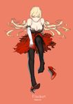  bare_shoulders black_legwear blonde_hair breasts cleavage dress full_body high_heels highres kiss-shot_acerola-orion_heart-under-blade kizumonogatari large_breasts long_hair monogatari_(series) oshin0_(zheng) pantyhose pointy_ears shoe_dangle shoes single_shoe sitting sleeveless sleeveless_dress solo yellow_eyes 