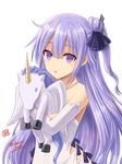  :o azur_lane bangs bare_shoulders black_ribbon dress elbow_gloves eyebrows_visible_through_hair gloves hair_between_eyes hair_ornament haura_akitoshi long_hair looking_at_viewer object_hug off-shoulder_dress off_shoulder one_side_up purple_eyes purple_hair ribbon side_bun signature simple_background solo stuffed_pegasus stuffed_unicorn twitter_username unicorn_(azur_lane) upper_body white_background white_dress white_gloves 