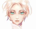  blonde_hair character_request eyelashes eyes face green_eyes hair_between_eyes looking_at_viewer original pink_lips portrait short_hair simple_background solo tenobe white_background 